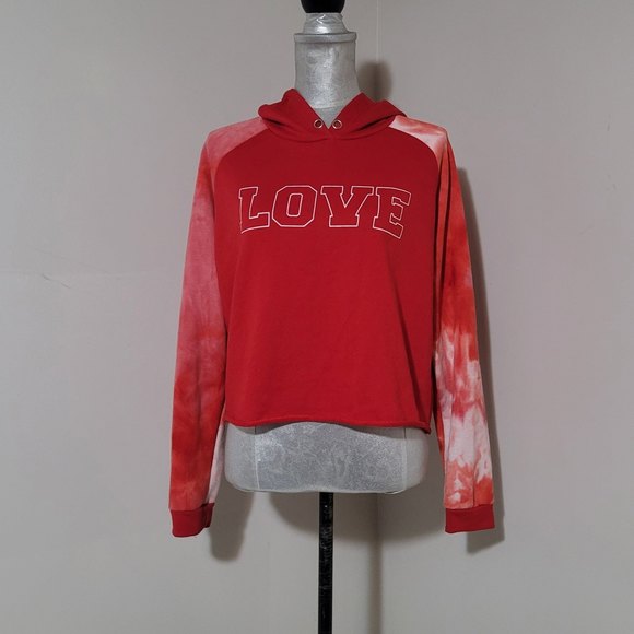Stella Tweed Tie dye Hoodie Cropped Pullover Red Love Large - Picture 2 of 11